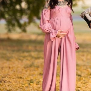 PrettyLittleThing maternity pink corset wide leg jumpsuit, size 4, pink